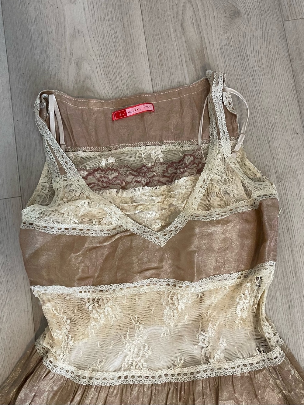 Tiered Lace Maxi Dress in Taupe and Cream - Picture 3 of 4